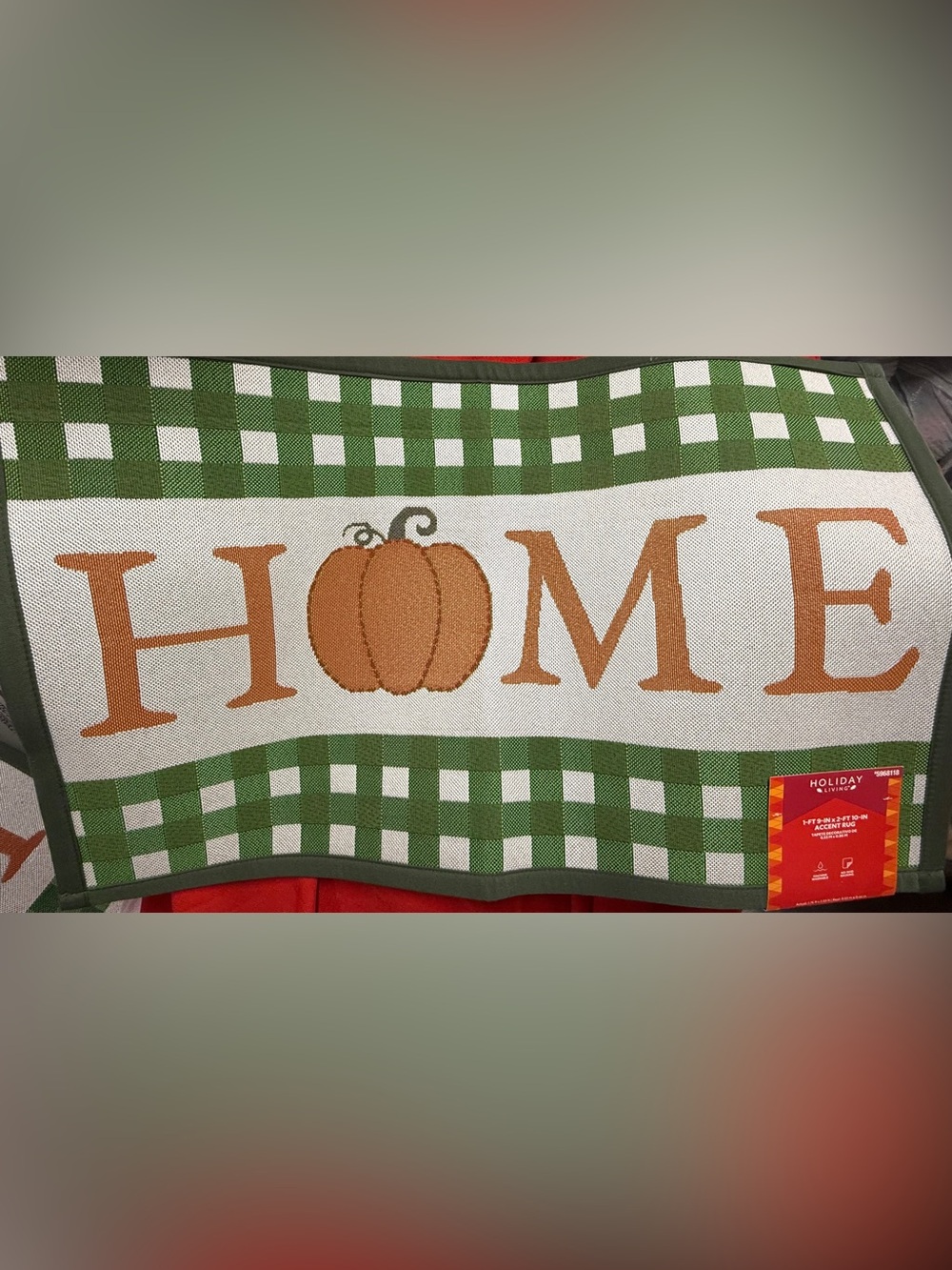 Autumn Pumpkin Fall Accent Rug Green Orange Checker Door Mat HOME decor